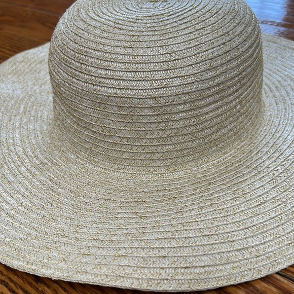 Fair Weather cream color hat.  Gold metallic thread in fabric. One size. - Picture 2 of 6